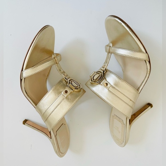 Christian Dior Gold/ Champagne logo embellished high heel mules EU 37.5 - Picture 7 of 10